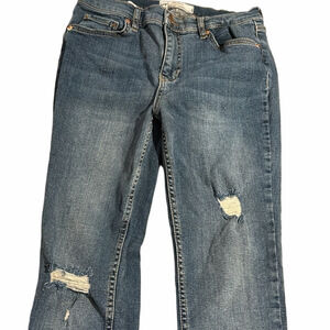 Free People Blue Distressed Cropped Ankle Jeans